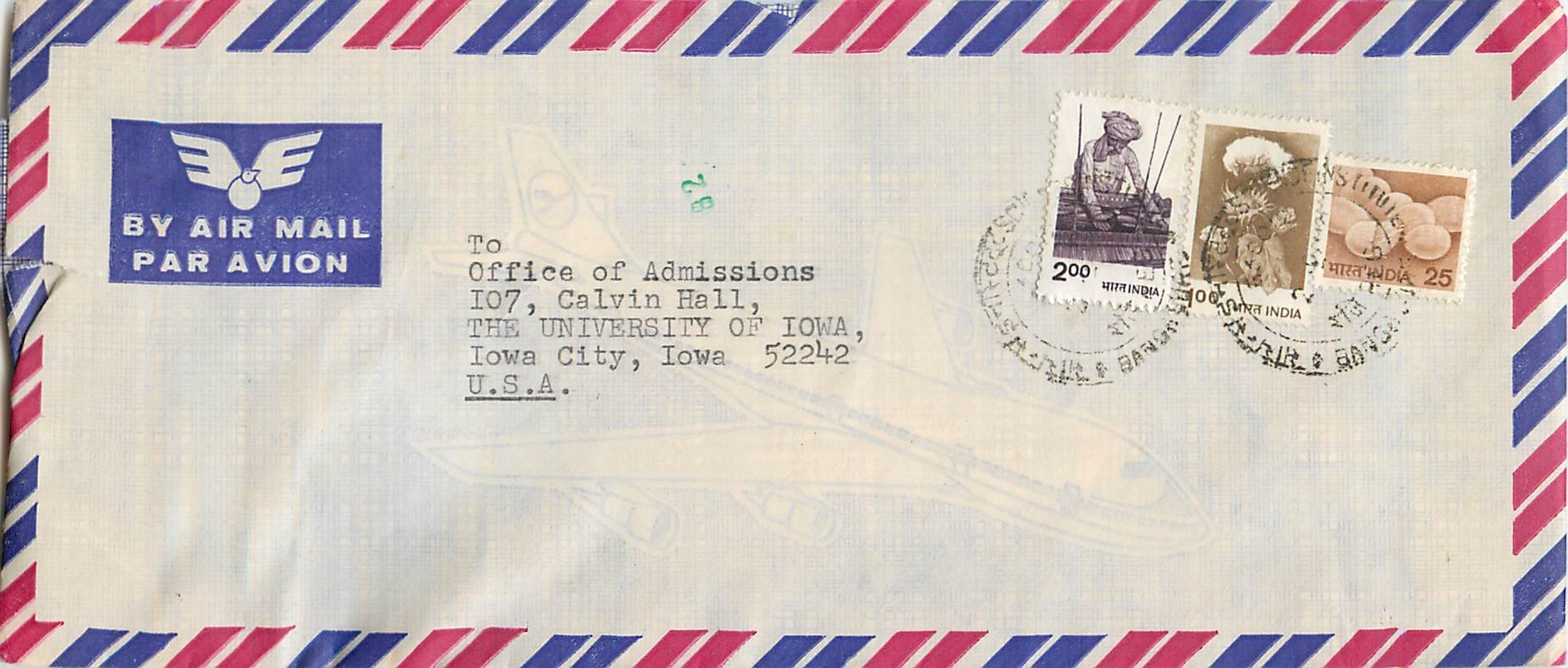 Lettre Cover Inde India University Iowa 