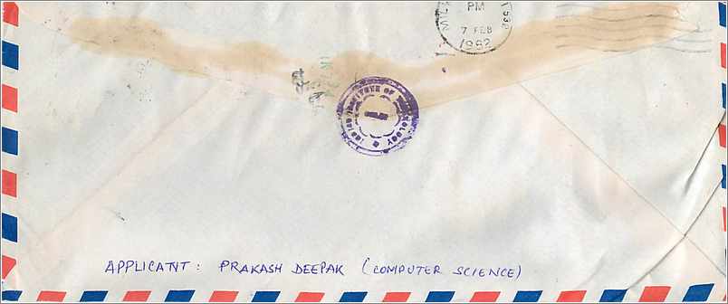 Lettre de recommandation — Université d'Iowa — envoyée de New Delhi — Back