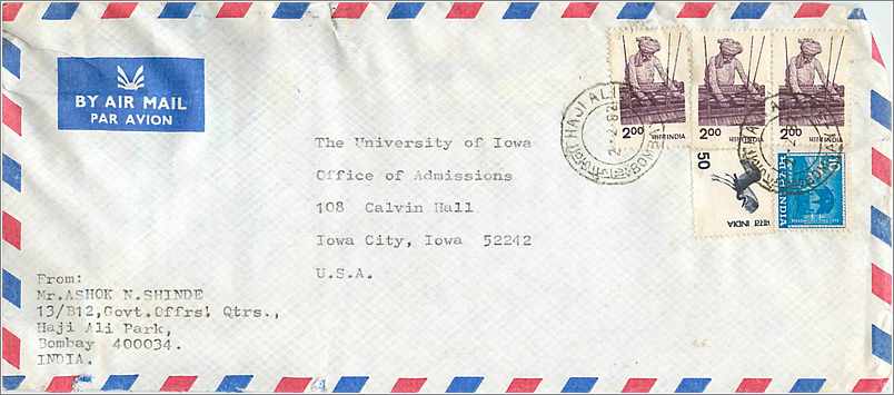 Lettre Cover Inde India University Iowa 
