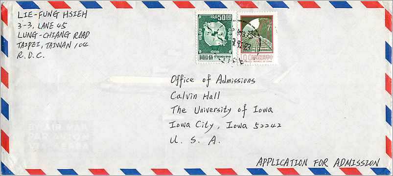 Lettre Cover Chine China University Iowa Taipei 