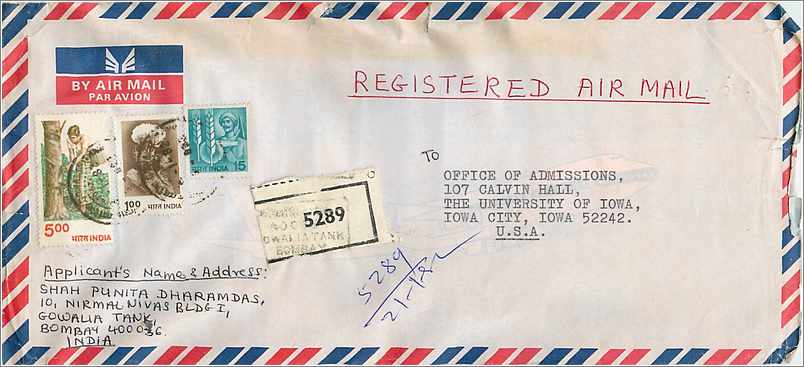 Lettre Cover Inde India University Iowa 