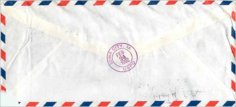 Lettre Cover Chine China University Iowa Taipei  — Verso