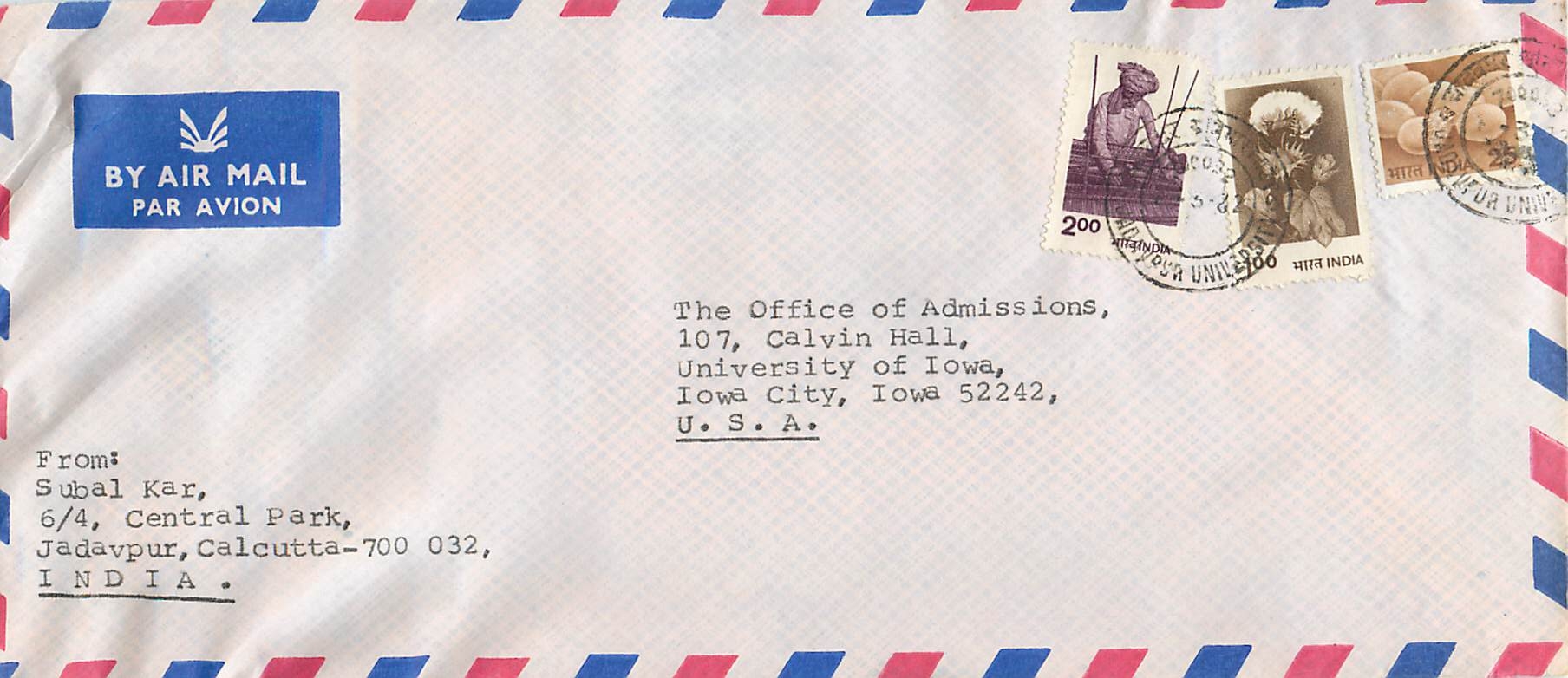 Lettre Cover Inde India University Iowa 