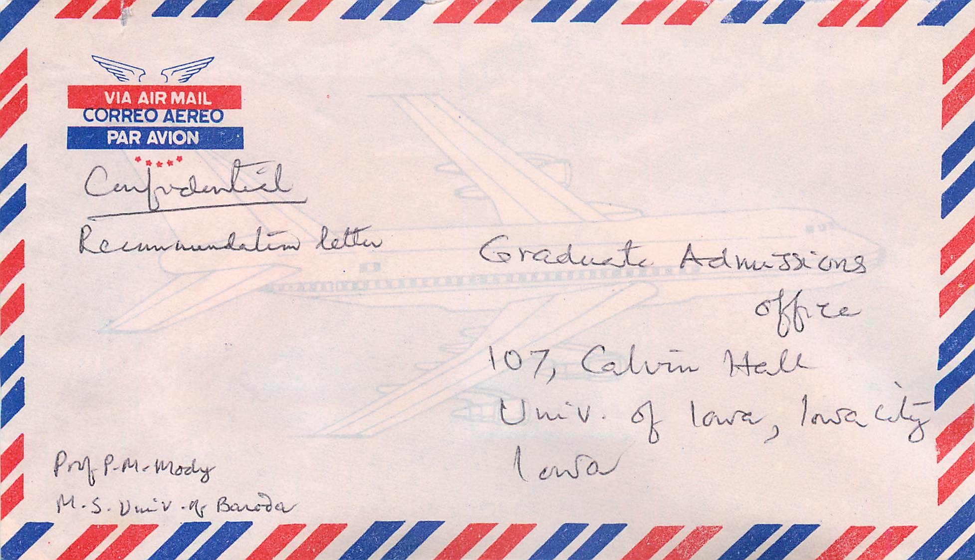 Lettre Cover Mexique University Iowa  