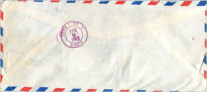 Lettre Cover Chine China University Iowa Taipei  — Verso
