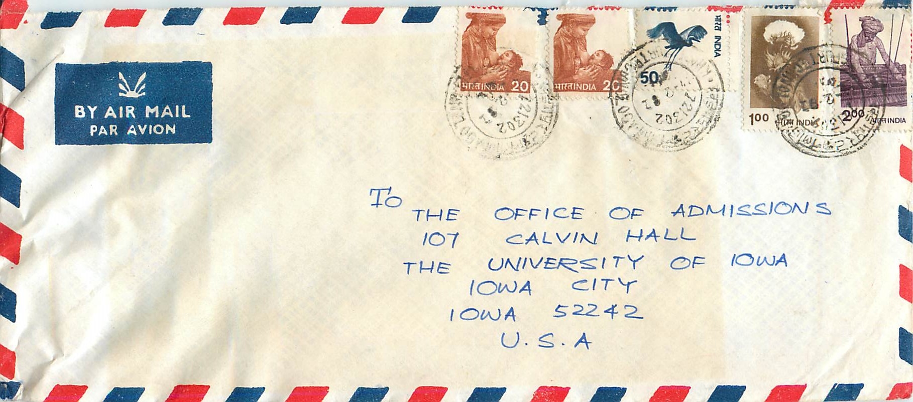 Lettre Cover Inde India University Iowa 