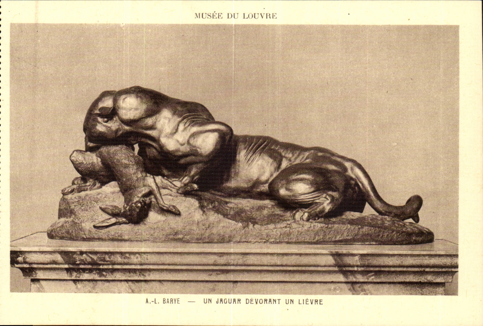 Musée du Louvre — Sculpture d'A.-L. Barye : Un jaguar dévorant un lièvre — Braun & Cie, Paris
