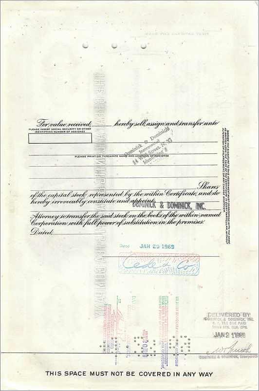 Certificado de 100 acciones de la Great Atlantic & Pacific Tea Company — editor First National City Bank, n° 365795 — Reverso