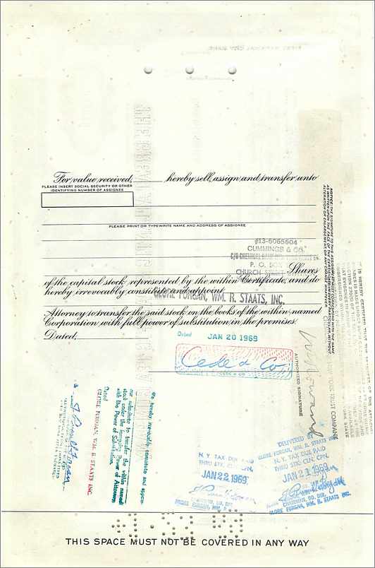 Certificaat van 100 aandelen van de Great Atlantic & Pacific Tea Company — uitgever First National City Bank, n° 343016 — Achterkant
