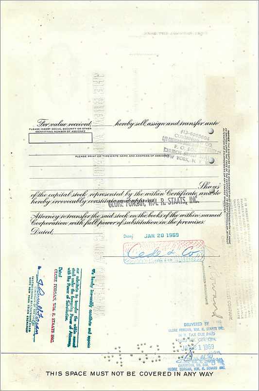 Action de la Great Atlantic & Pacific Tea Company — 100 actions — éditeur Morgan Guaranty Trust Company — Rückseite