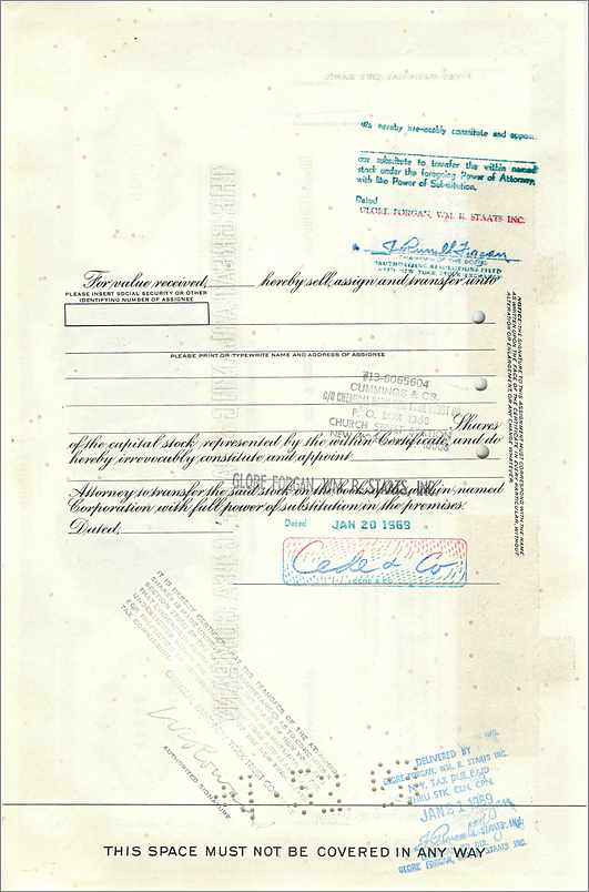 Certificat d'actions de la Great Atlantic & Pacific Tea Company — 100 actions — éditeur Morgan Guaranty Trust Company — Rückseite