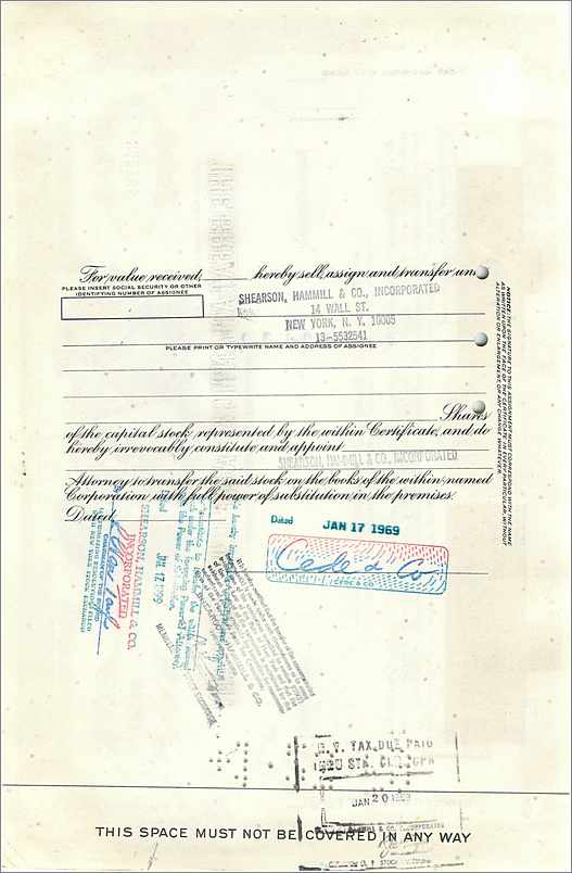 Certificat de 100 actions de la Great Atlantic & Pacific Tea Company — éditeur Morgan Guaranty Trust Company — Rückseite