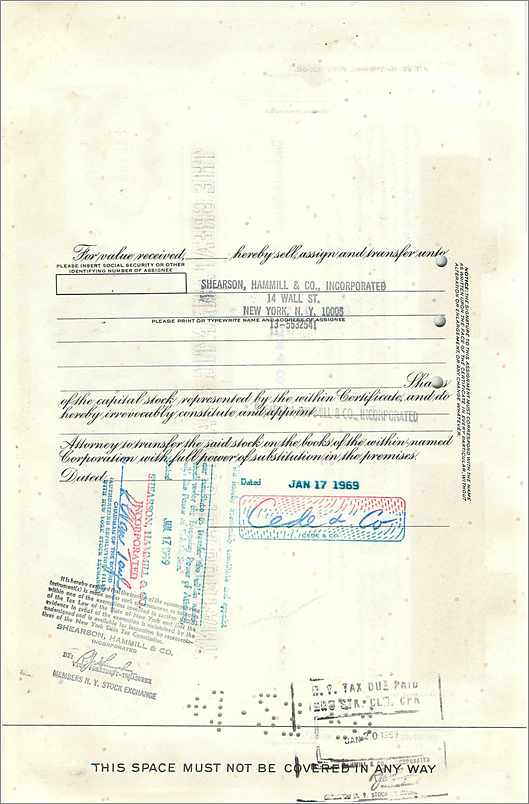 Action de la Great Atlantic & Pacific Tea Company — 100 actions — éditeur Morgan Guaranty Trust Company — Rückseite