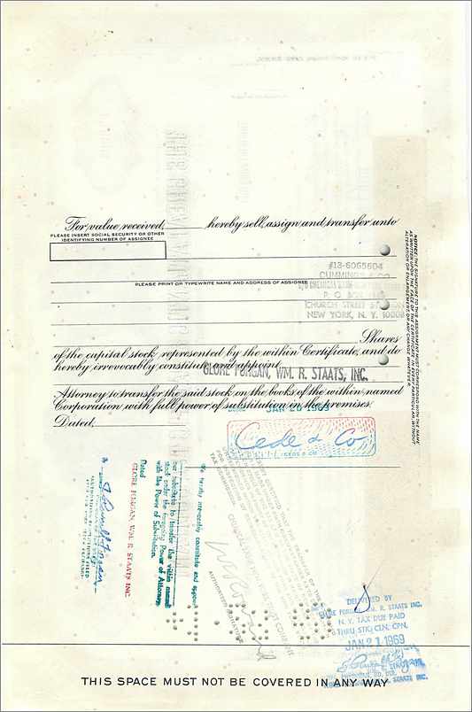 Certificat de 100 actions de la Great Atlantic & Pacific Tea Company — éditeur First National City Bank — Rückseite