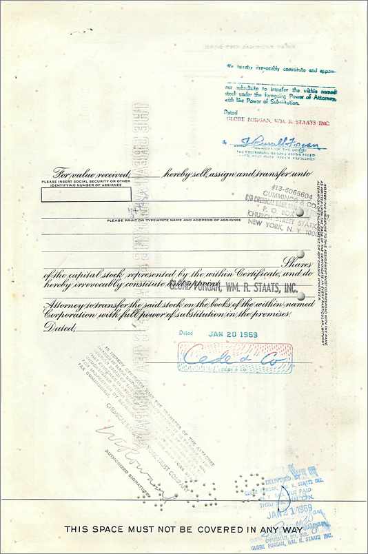 Certificato di 100 azioni della Great Atlantic & Pacific Tea Company — editore First National City Bank — Verso