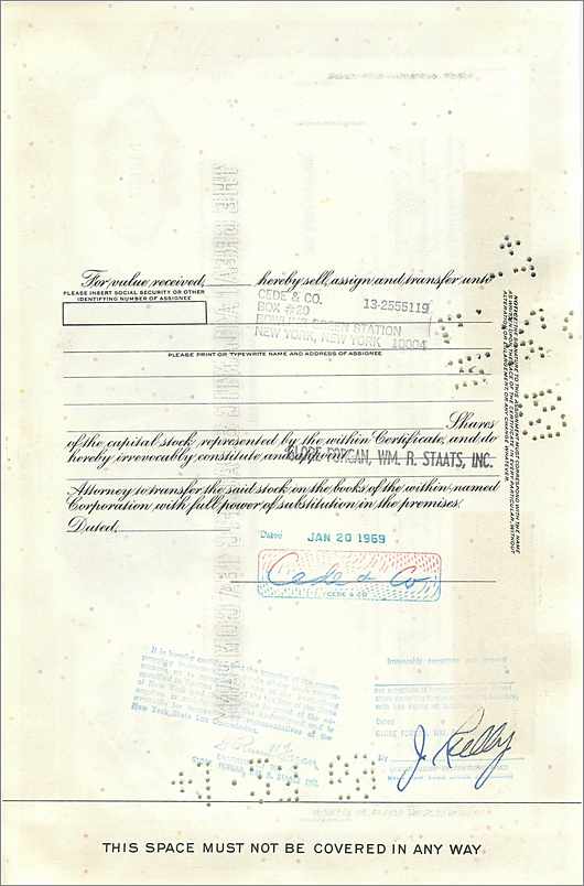 Certificaat van 100 aandelen van de Great Atlantic & Pacific Tea Company — uitgever First National City Bank, n° 342652 — Achterkant