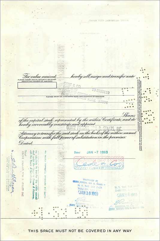 Action de la Great Atlantic & Pacific Tea Company — 100 actions — éditeur Morgan Guaranty Trust Company — Verso
