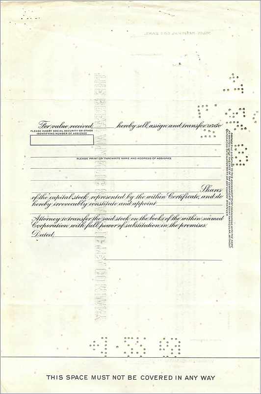 Certificat d'actions de la Great Atlantic & Pacific Tea Company — 100 actions — éditeur American Bank Note Company — Rückseite
