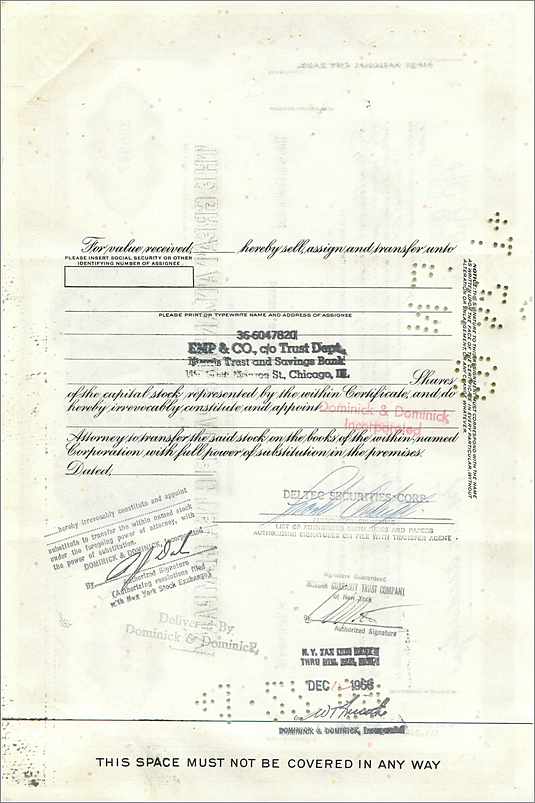 Certificaat van 100 aandelen van de Great Atlantic & Pacific Tea Company — DELTEC SECURITIES CORP — n° 358947 — Achterkant
