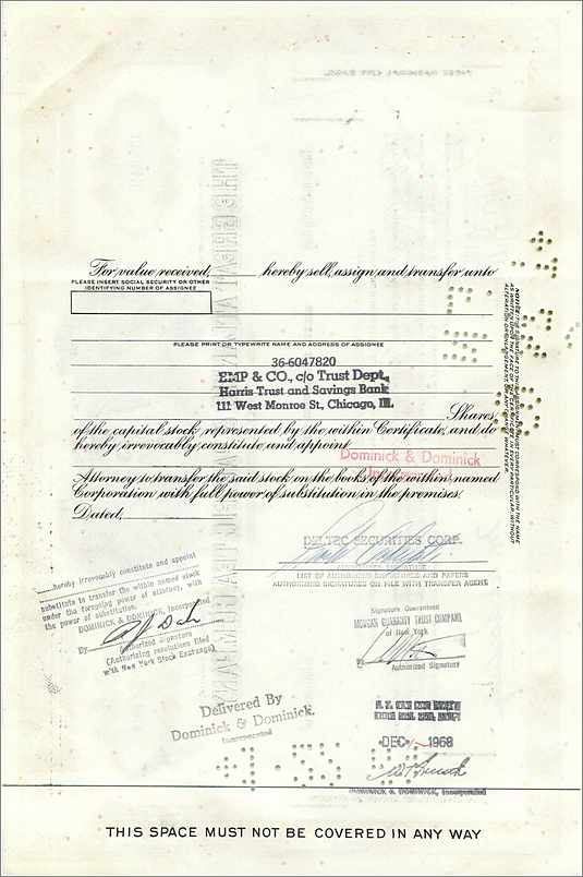 Certificato di 100 azioni della Great Atlantic & Pacific Tea Company — Deltec Securities Corp — n°358949 — Verso