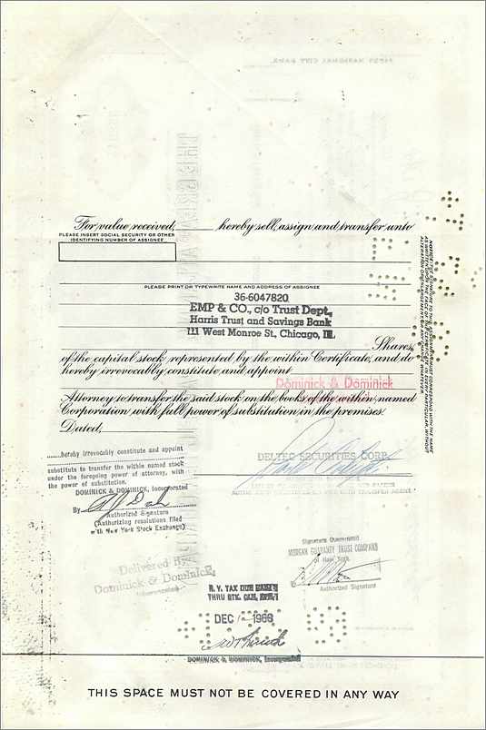 Certificat de 100 actions de la Great Atlantic & Pacific Tea Company — Deltec Securities Corp — n° 358944 — Verso