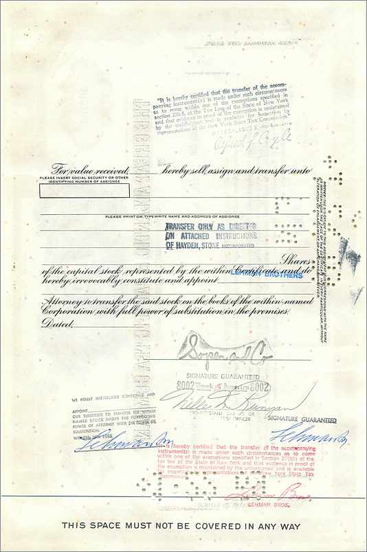 Certificat de 100 actions de la Great Atlantic & Pacific Tea Company — éditeur Morgan Guaranty Trust Company — Rückseite