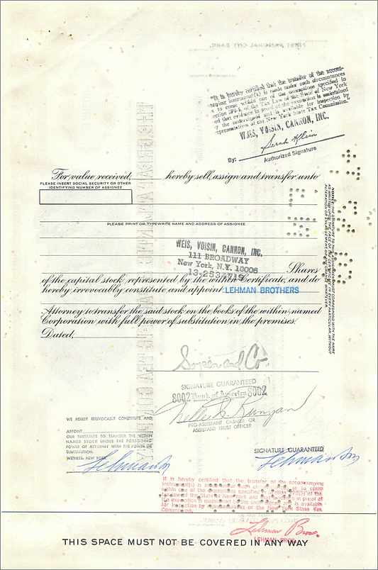 Certificaat van 100 aandelen van de Great Atlantic & Pacific Tea Company — uitgever Morgan Guaranty Trust Company — Achterkant