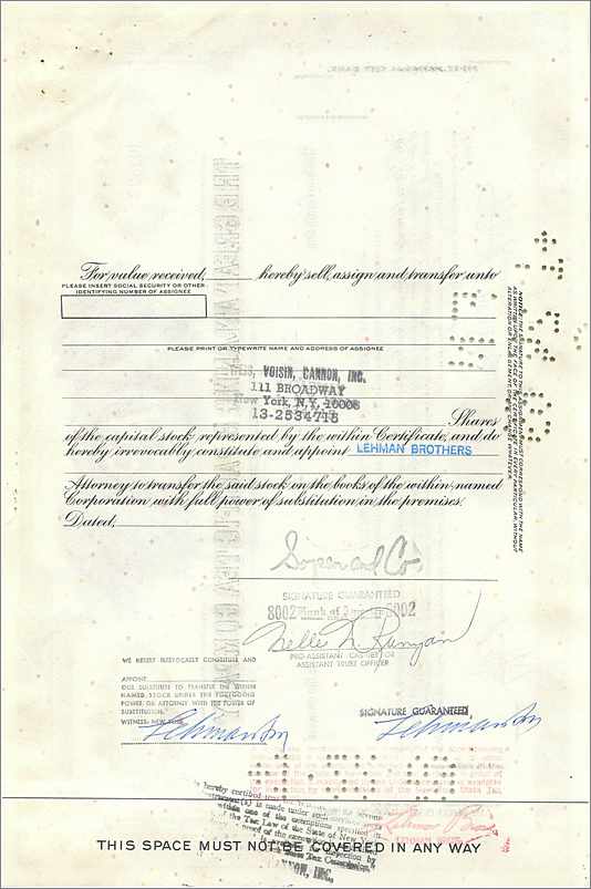 Certificat de 100 actions de la Great Atlantic & Pacific Tea Company — éditeur Morgan Guaranty Trust Company — Rückseite
