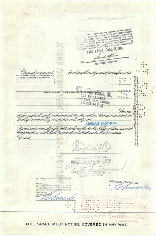 Certificat de 100 actions de la Great Atlantic & Pacific Tea Company — éditeur Morgan Guaranty Trust Company — Verso
