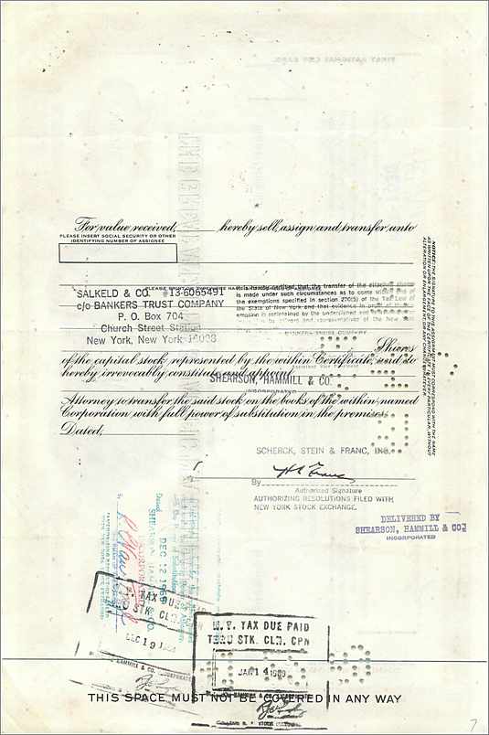 Action de la Great Atlantic & Pacific Tea Company — 100 actions — éditeur Morgan Guaranty Trust Company — Rückseite