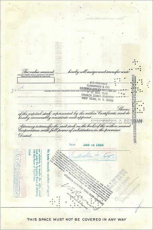 Azione della Great Atlantic & Pacific Tea Company — 100 azioni — editore Morgan Guaranty Trust Company — Verso