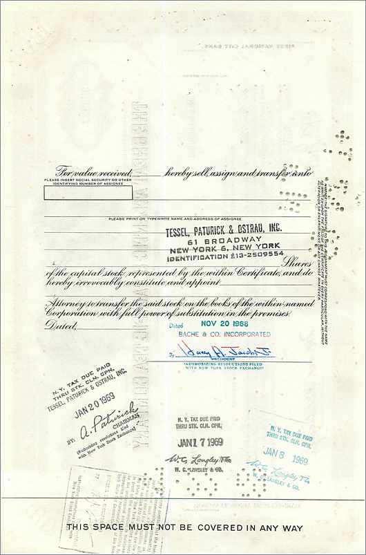 Certificat de 100 actions de la Great Atlantic & Pacific Tea Company — Bache & Co. Incorporated — Verso