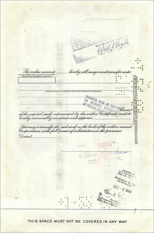 Aandeel van de Great Atlantic & Pacific Tea Company — 100 aandelen — uitgever First National City Bank — Achterkant