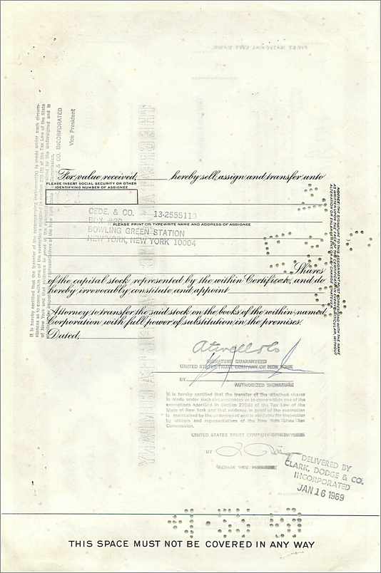 Aandeel van de Great Atlantic & Pacific Tea Company — 100 aandelen — uitgever American Bank Note Company — Achterkant