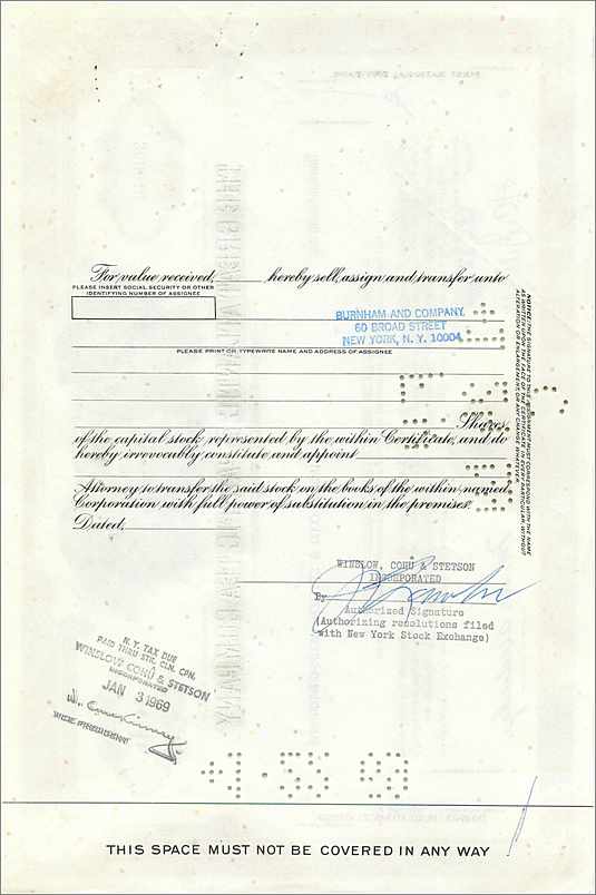Certificado de acciones de la Great Atlantic & Pacific Tea Company — 100 acciones — editor Morgan Guaranty Trust Company — Reverso