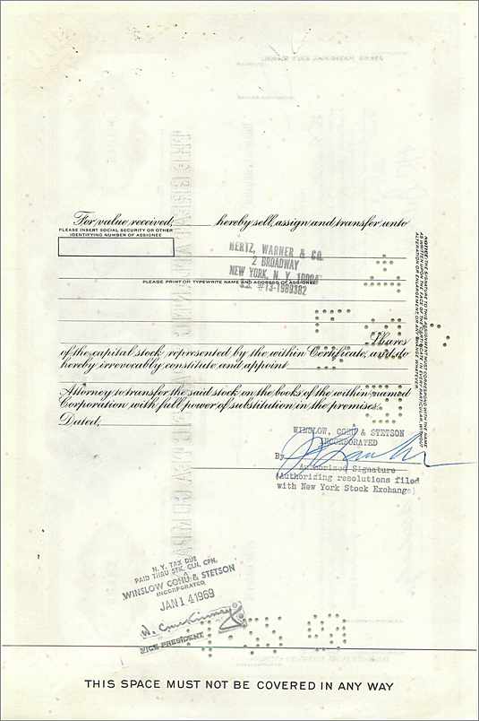 Certificat de 100 actions de la Great Atlantic & Pacific Tea Company — éditeur American Bank Note Company, n° 364045 — Verso