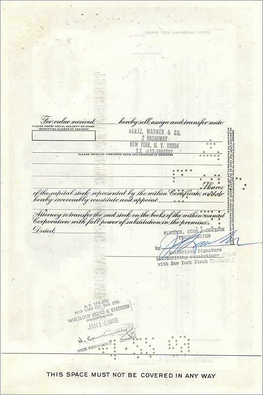 Certificato di 100 azioni della Great Atlantic & Pacific Tea Company — editore First National City Bank — Verso