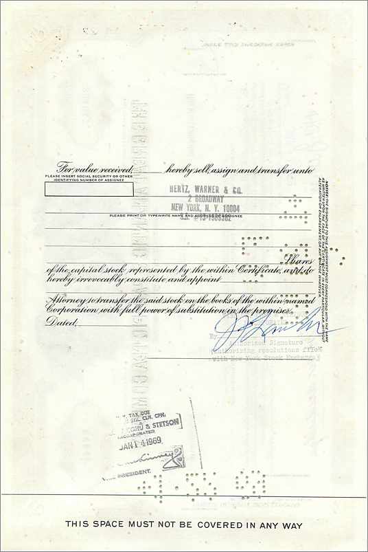 Certificaat van 100 aandelen van de Great Atlantic & Pacific Tea Company — uitgever Morgan Guaranty Trust Company — Achterkant