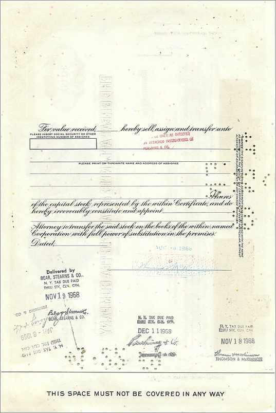 Action de la Great Atlantic & Pacific Tea Company — 100 actions — éditeur Morgan Guaranty Trust Company — Rückseite