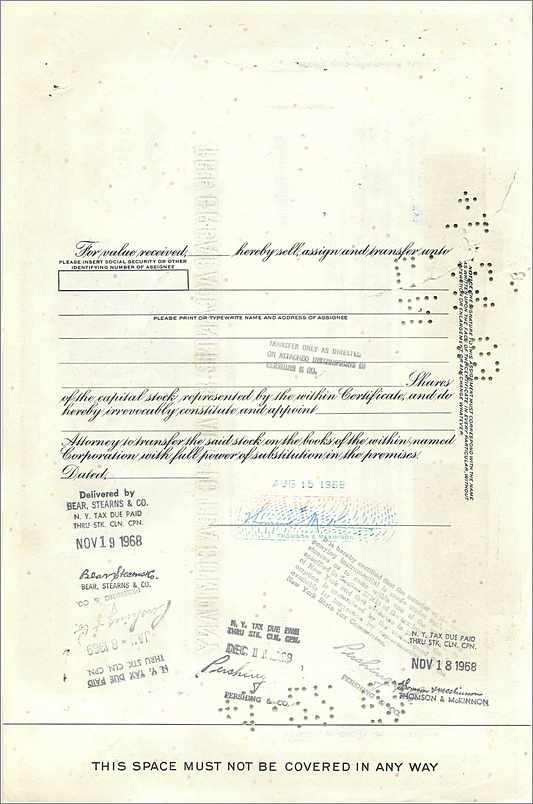 Certificat de 100 actions de la Great Atlantic & Pacific Tea Company — éditeur : First National City Bank — Rückseite