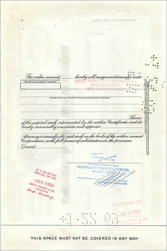 Action de la Great Atlantic & Pacific Tea Company — 100 actions — éditeur Morgan Guaranty Trust Co. — Rückseite