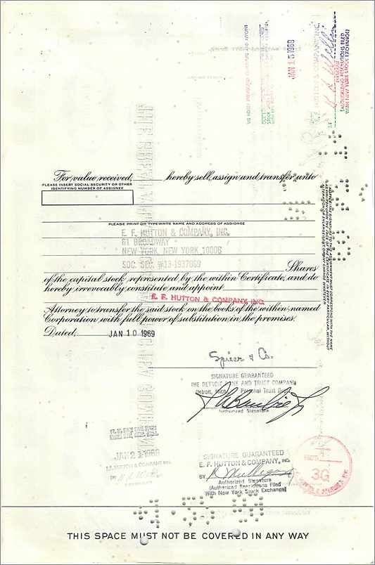 Certificado de la Great Atlantic & Pacific Tea Company — Spicer & Co, Detroit — n° 0379528 — Reverso