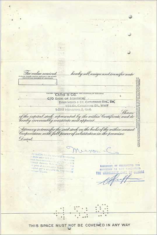 Certificat d'actions de la Great Atlantic & Pacific Tea Company — Mermon & Co — n° 0428720 — Rückseite