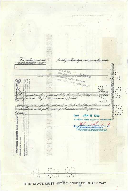 Certyfikat 50 akcji Great Atlantic & Pacific Tea Company — wydawca Morgan Guaranty Trust Company — Rewers