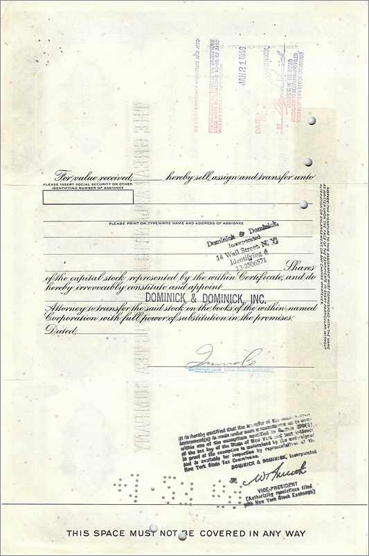 Certificat d'actions de la Great Atlantic & Pacific Tea Company — Quinn & Co — n° 0525212 — Verso
