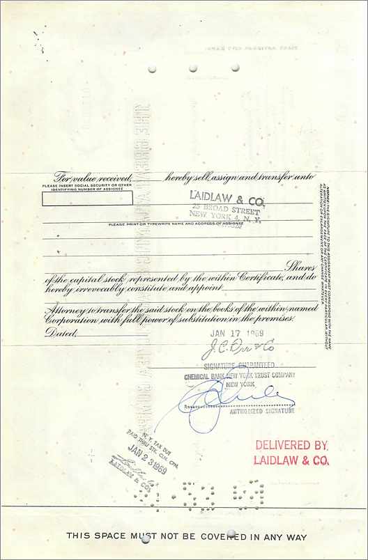Certificado de acciones de la Great Atlantic & Pacific Tea Company — serie 0449626 — editor First National City Bank — Reverso