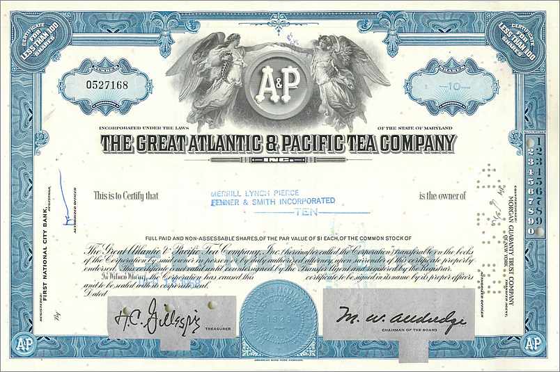 Zertifikat der Great Atlantic & Pacific Tea Company — Merrill Lynch Pierce Fenner & Smith Incorporated — n° 0527168