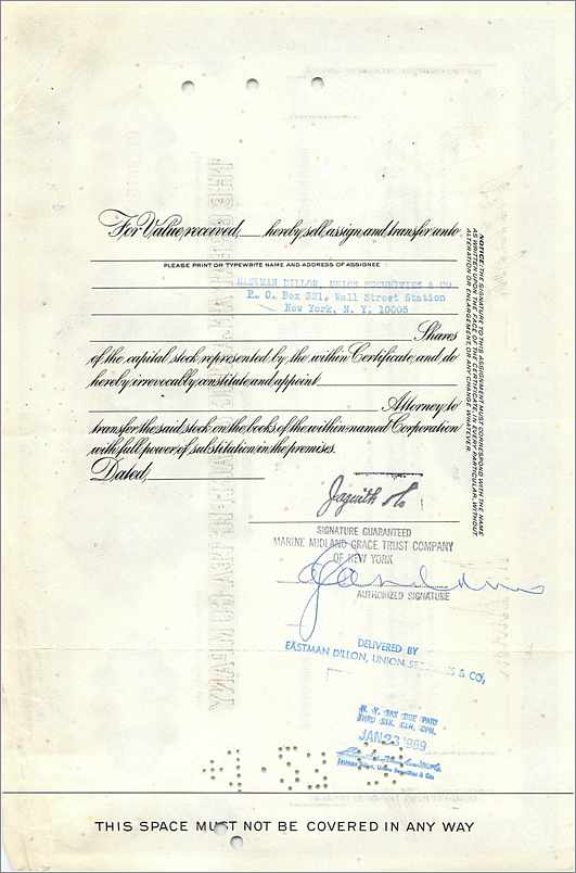 Certificat de parts de la Great Atlantic & Pacific Tea Company — éditeur American Bank Note Company, n° de série 0143045 — Rückseite