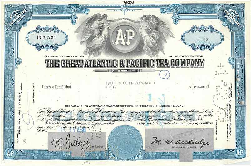Acción de la Great Atlantic & Pacific Tea Company — Bache & Co. Incorporated — n° 0526734