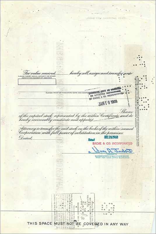 Acción de la Great Atlantic & Pacific Tea Company — Bache & Co. Incorporated — n° 0526734 — Reverso
